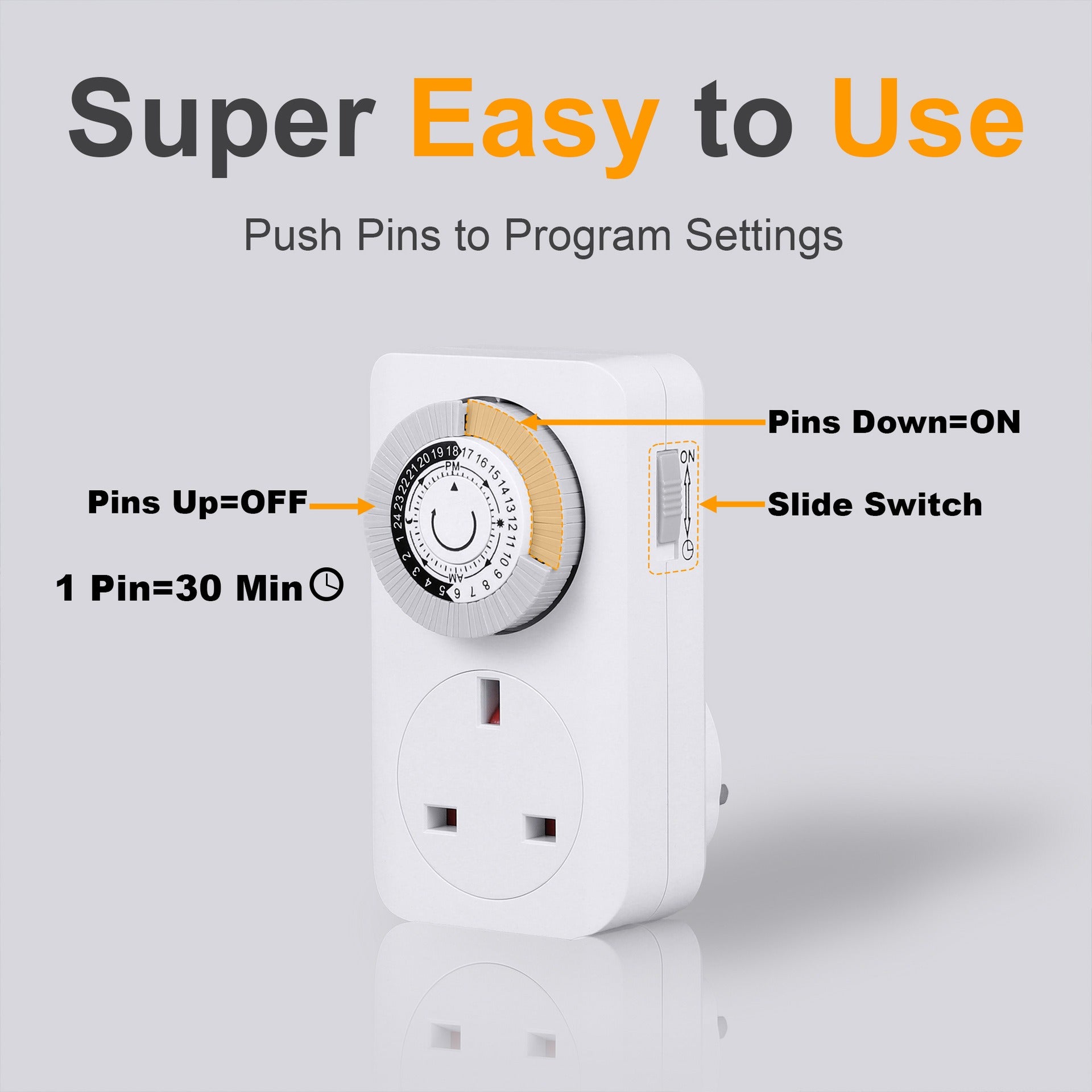 4 Pack 24 Hour 24HR Timer  Mains Plug In Clock UK Socket 3 Pin Plug 13A UK