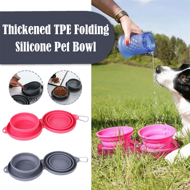 Portable Collapsible Double Dog Bowl with Non-Slip Silicone Mat for Travel & Outdoor Use