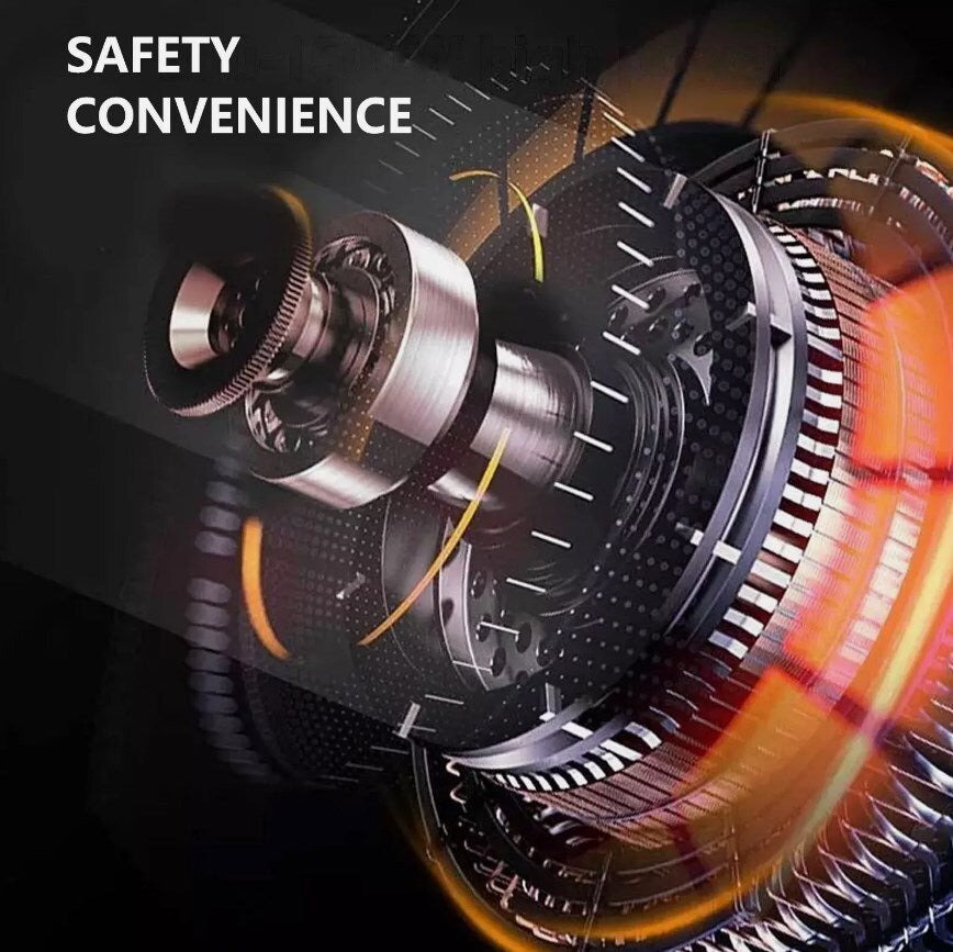 Close-up of mechanical gears with 'SAFETY CONVENIENCE' text overlay