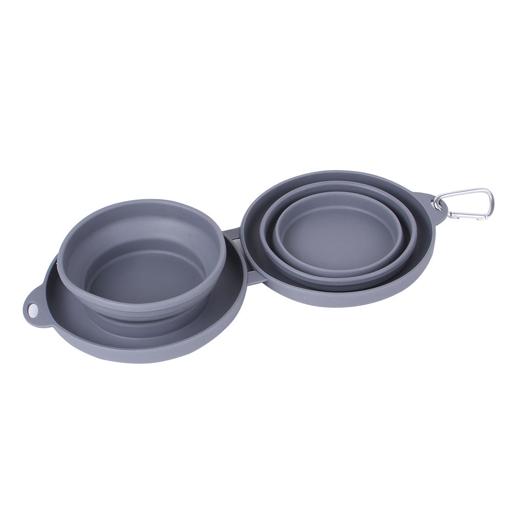 Portable Collapsible Double Dog Bowl with Non-Slip Silicone Mat for Travel & Outdoor Use