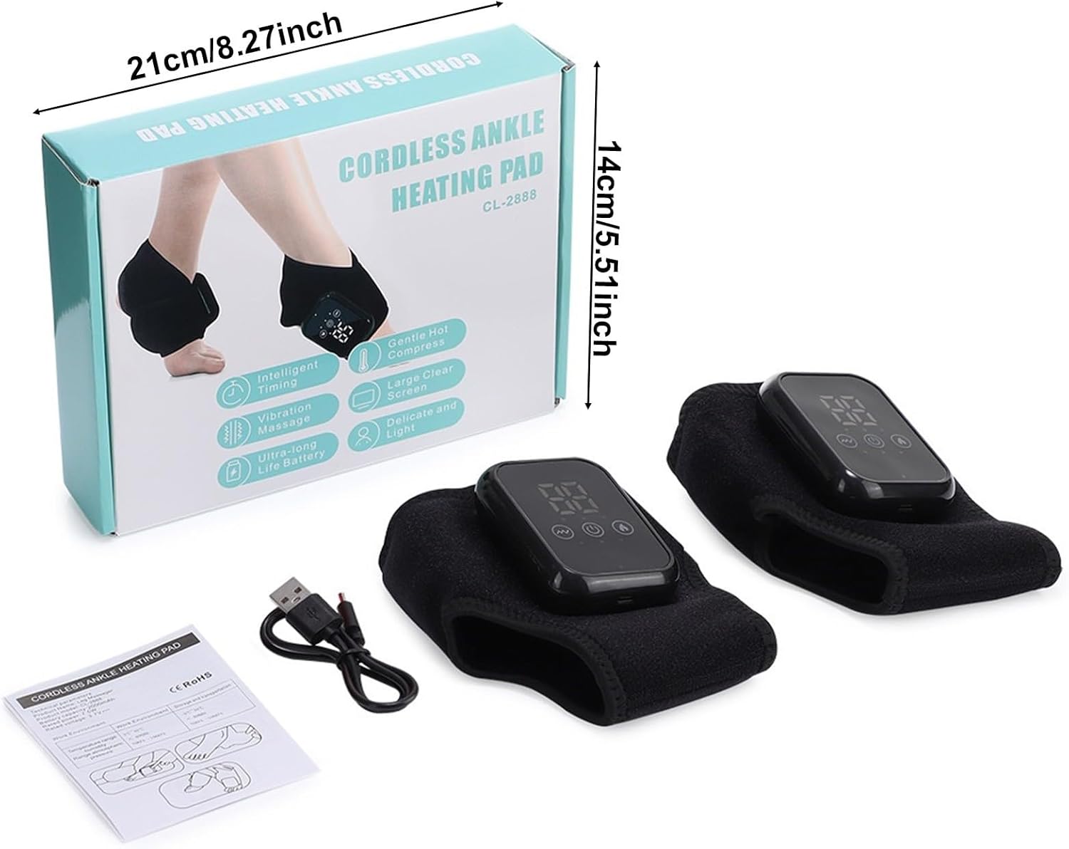 Cordless Ankle Massager With Heat, Ankle Heating Pad With Massage