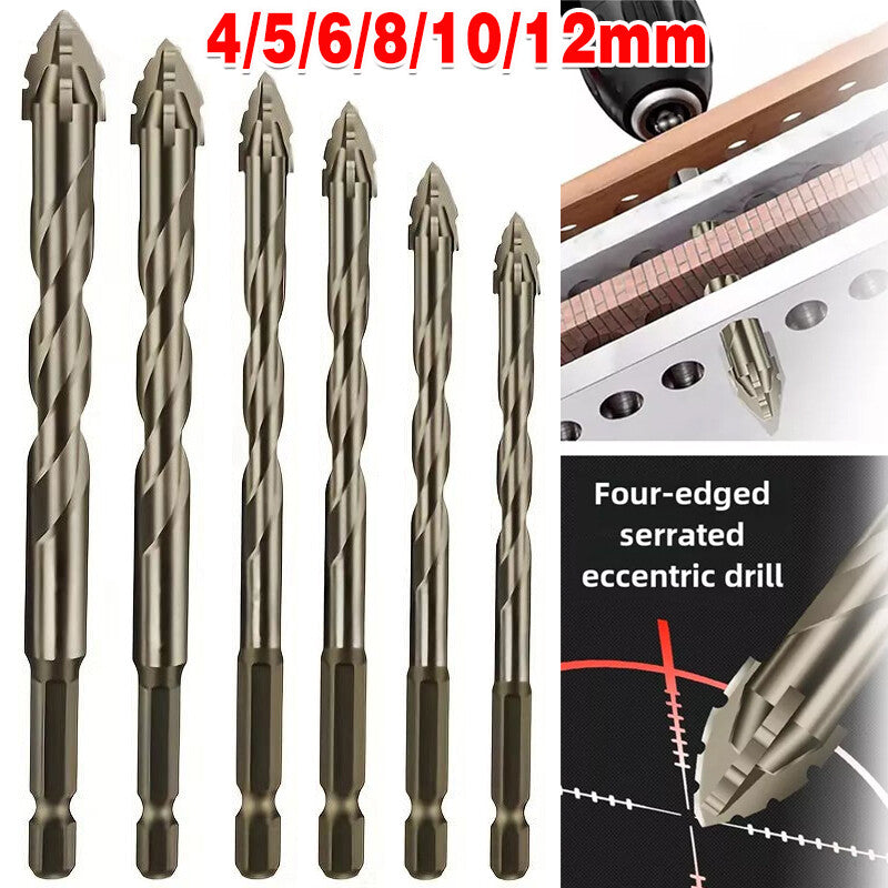 6PCS 4-Blade Saw Tooth Eccentric Drill Bit Four-Edge Serrated Drill Bits Alloy
