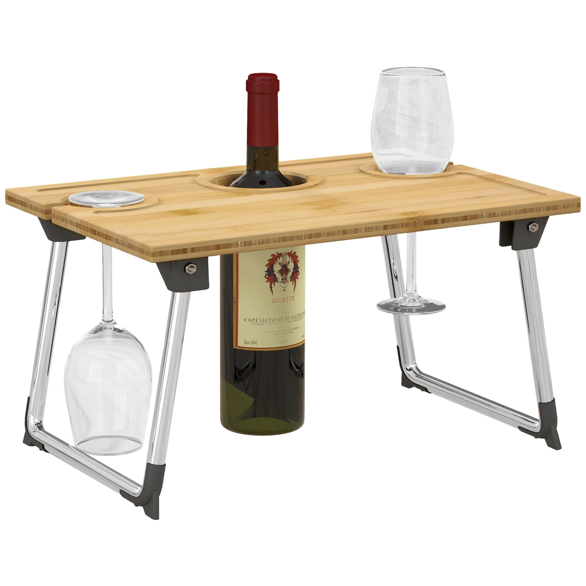 Portable Bamboo Top Wine And Glass Picnic Table