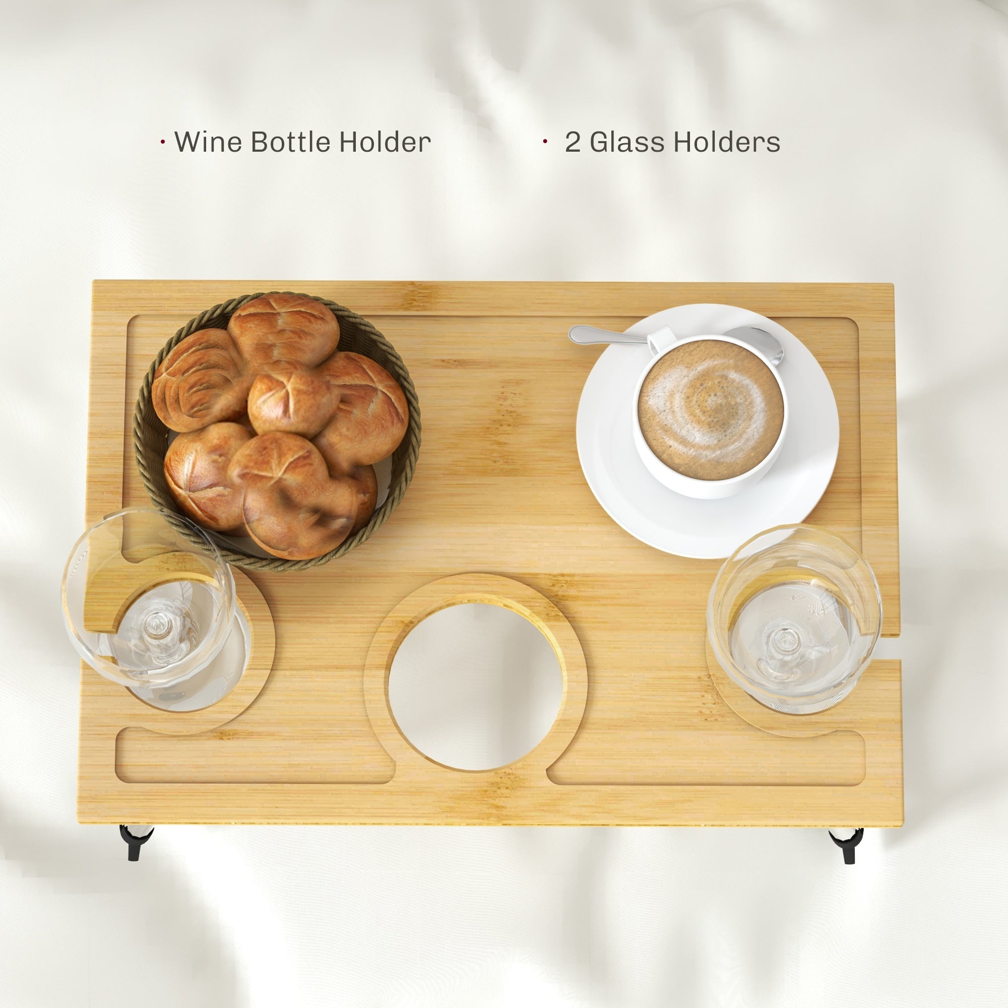 Portable Bamboo Top Wine And Glass Picnic Table