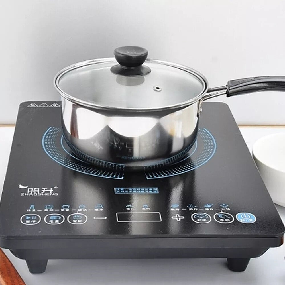 Set Of 3 Induction Non Stick Stainless Steel Cookware Kitchen Glass Lids Pot Pan