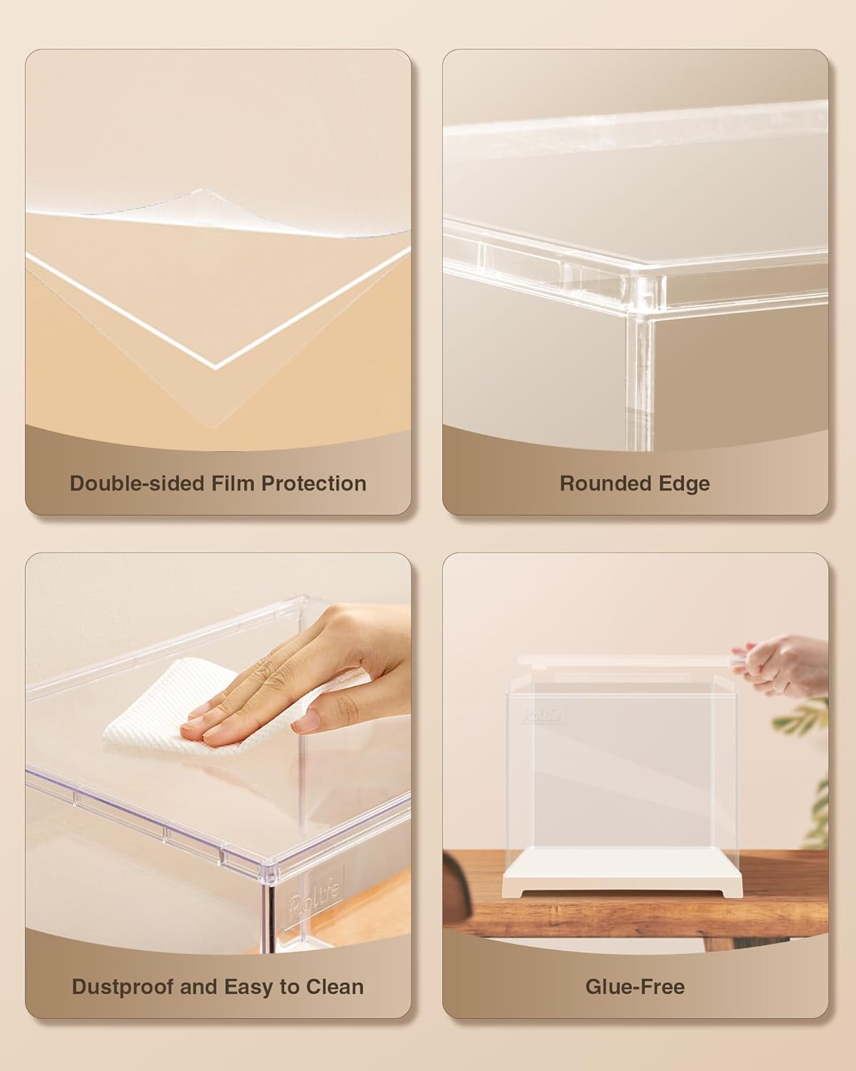 Rolife Acrylic Display Case, Transparent Dust Cover, Suitable For Miniature Houses And 3D Puzzle Models, Stackable Design