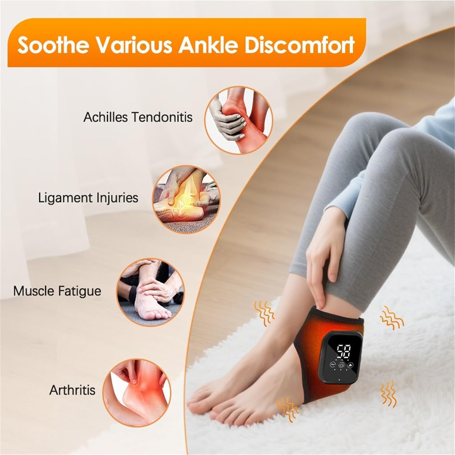 Cordless Ankle Massager With Heat, Ankle Heating Pad With Massage