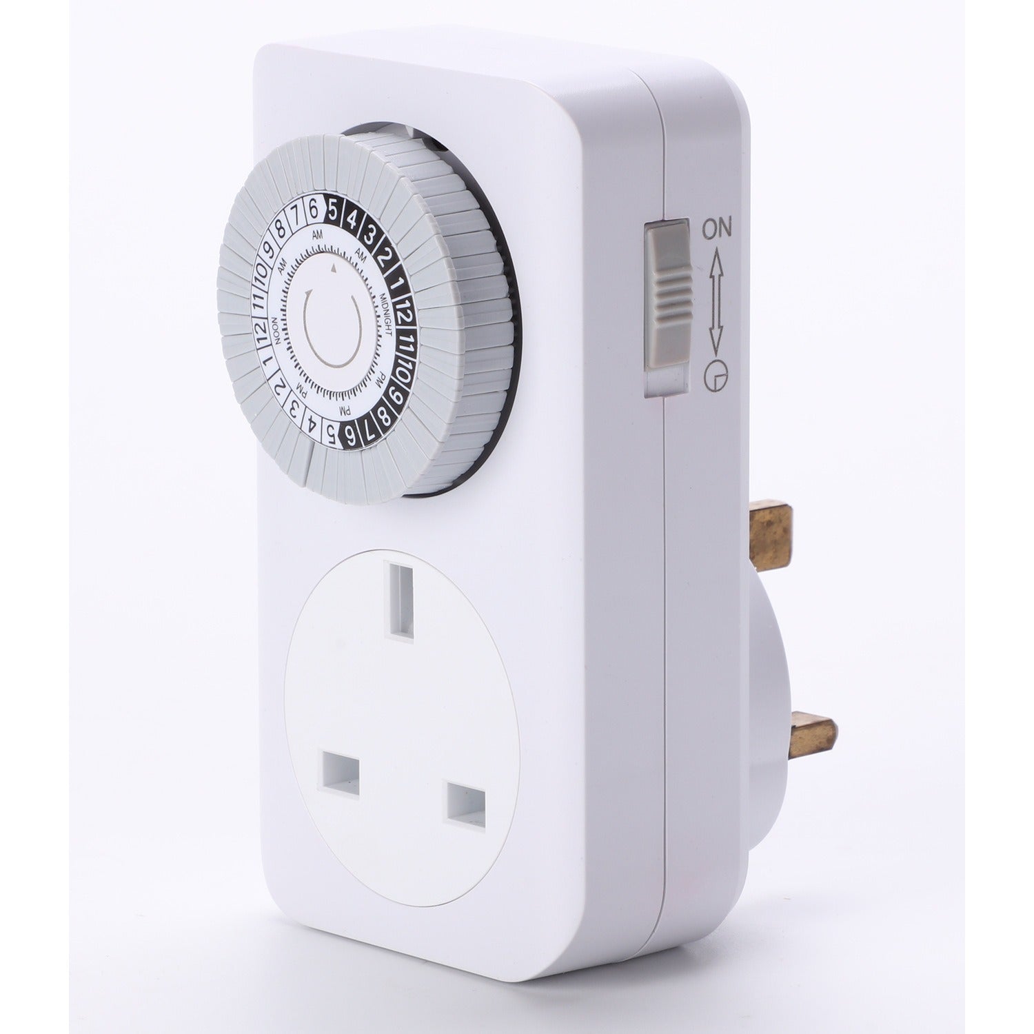 White electronic timer switch on a white background
