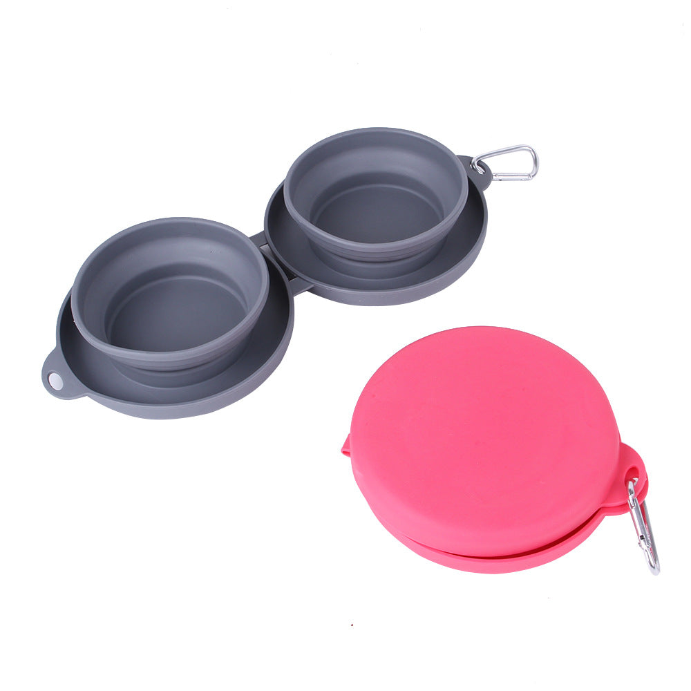 Portable Collapsible Double Dog Bowl with Non-Slip Silicone Mat for Travel & Outdoor Use