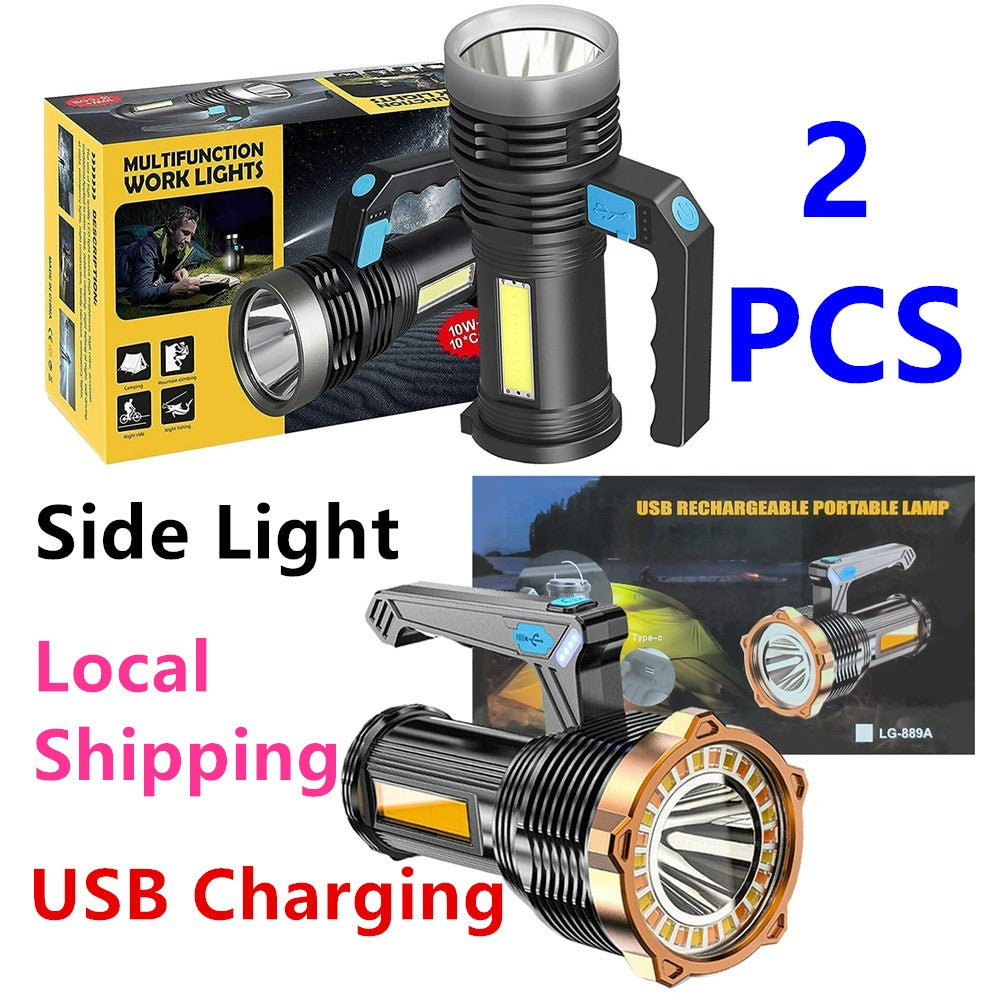 Multifunctional work light with packaging, USB charging feature, and side light indication.