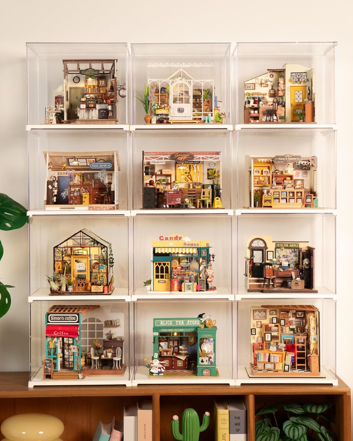 Rolife Acrylic Display Case, Transparent Dust Cover, Suitable For Miniature Houses And 3D Puzzle Models, Stackable Design