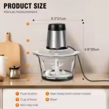 Fruit & Vegetable Chopper 2L Food Processor Small Meat Grinder Electric Dicer with 2 Speeds 4 Bi-Level Blades