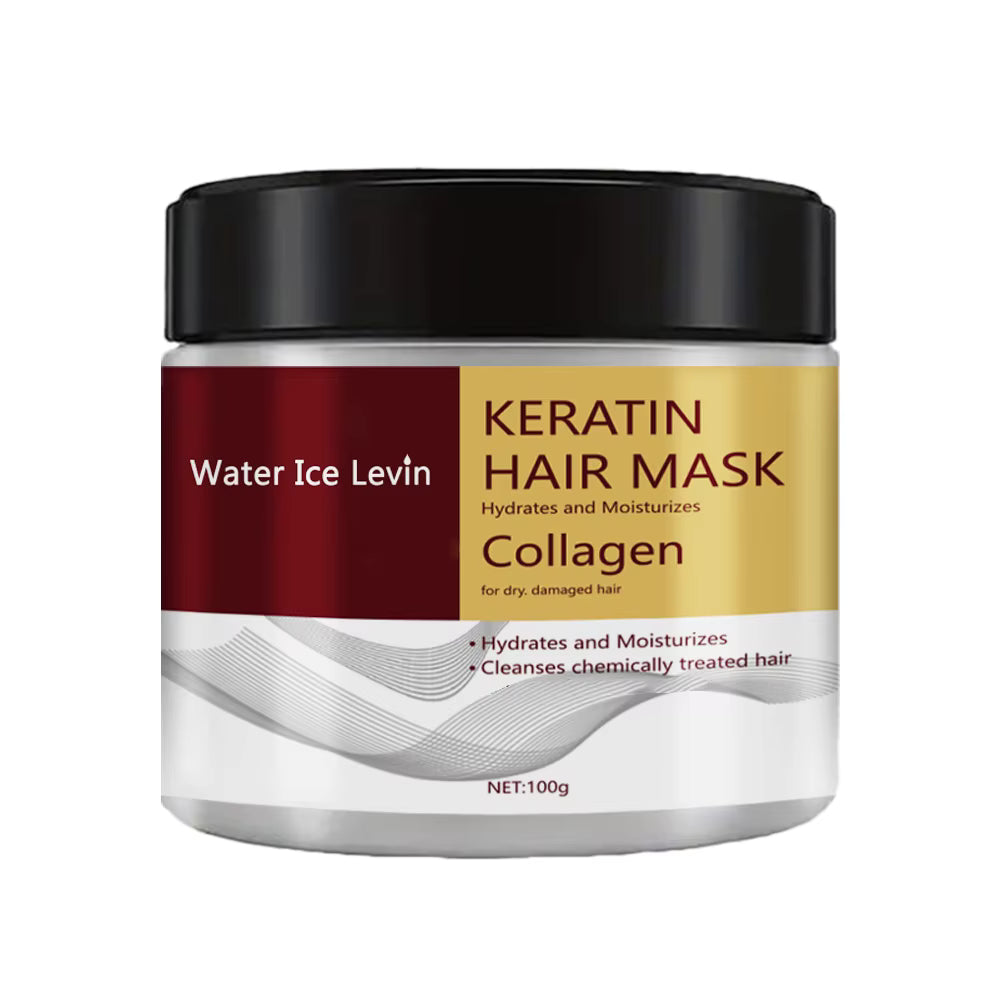 Keratin hair mask jar with a black lid on a white background