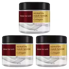 Three jars of Keratin Hair Mask with Collagen on a white background