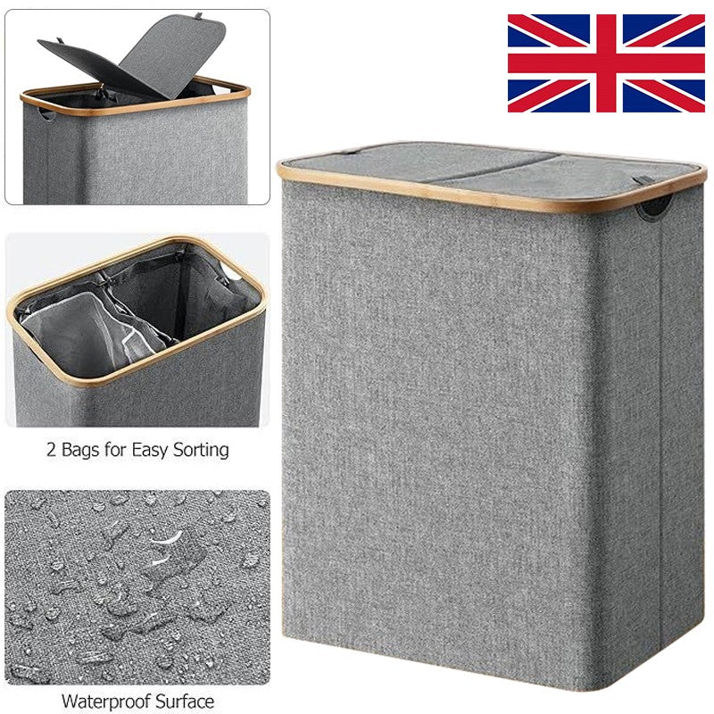 145L Large Laundry Basket with Lid – Double Compartment Hamper