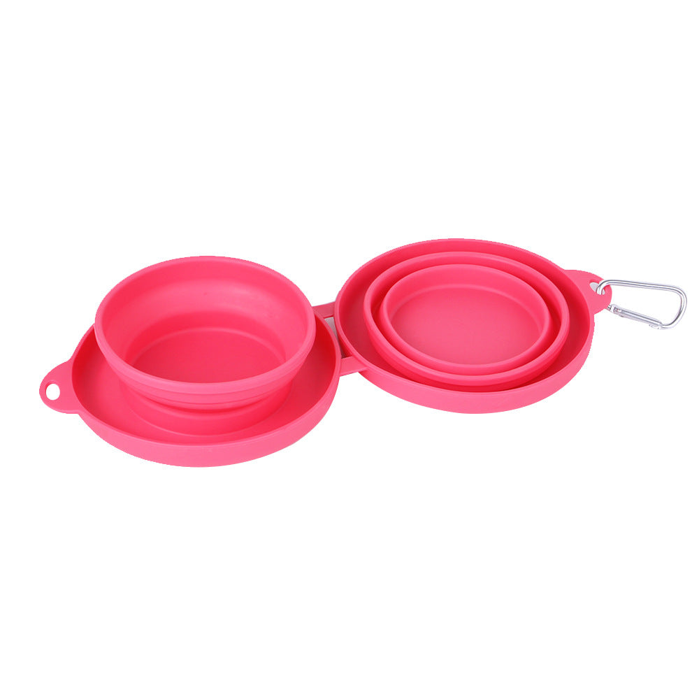 Portable Collapsible Double Dog Bowl with Non-Slip Silicone Mat for Travel & Outdoor Use