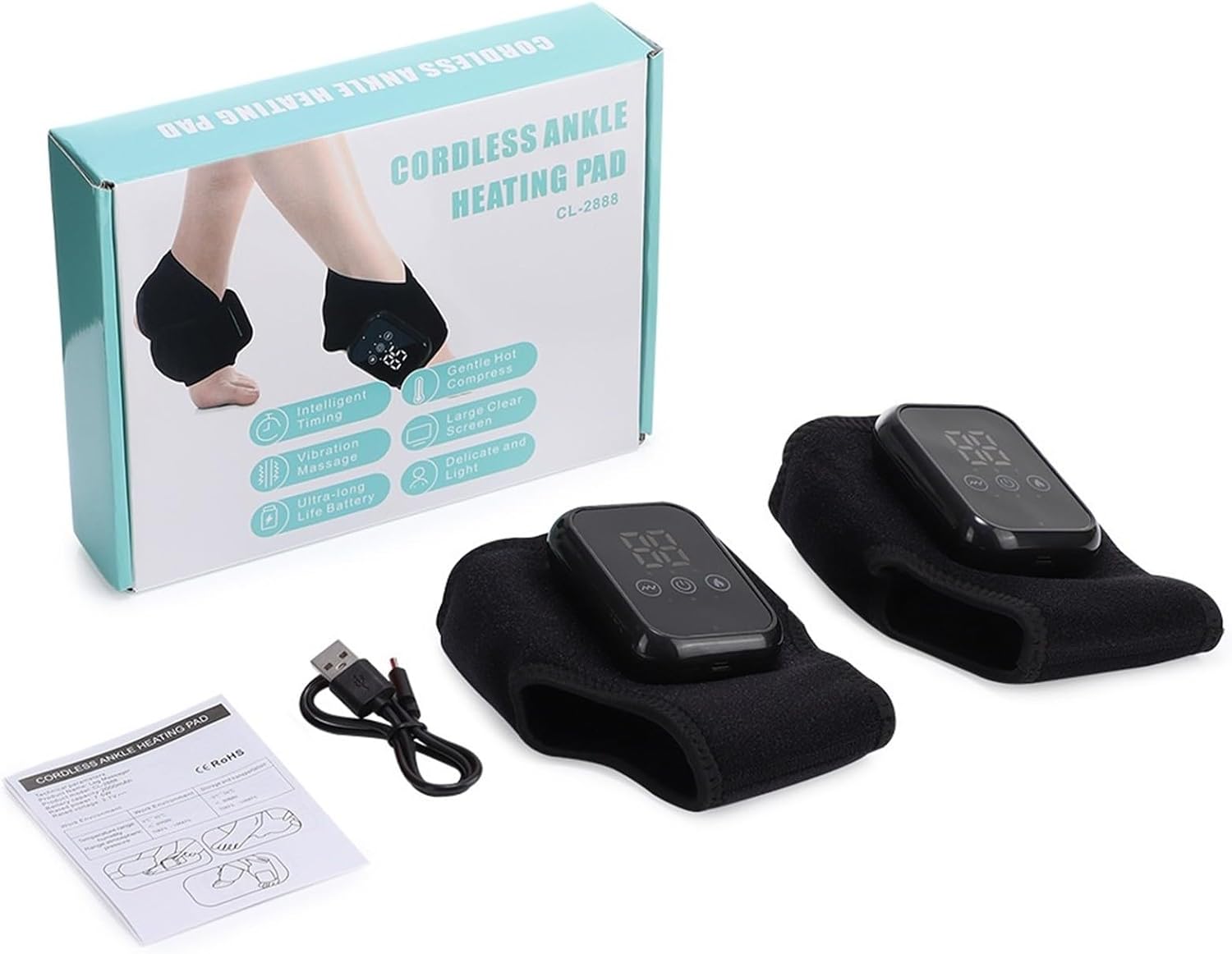 Cordless Ankle Massager With Heat, Ankle Heating Pad With Massage