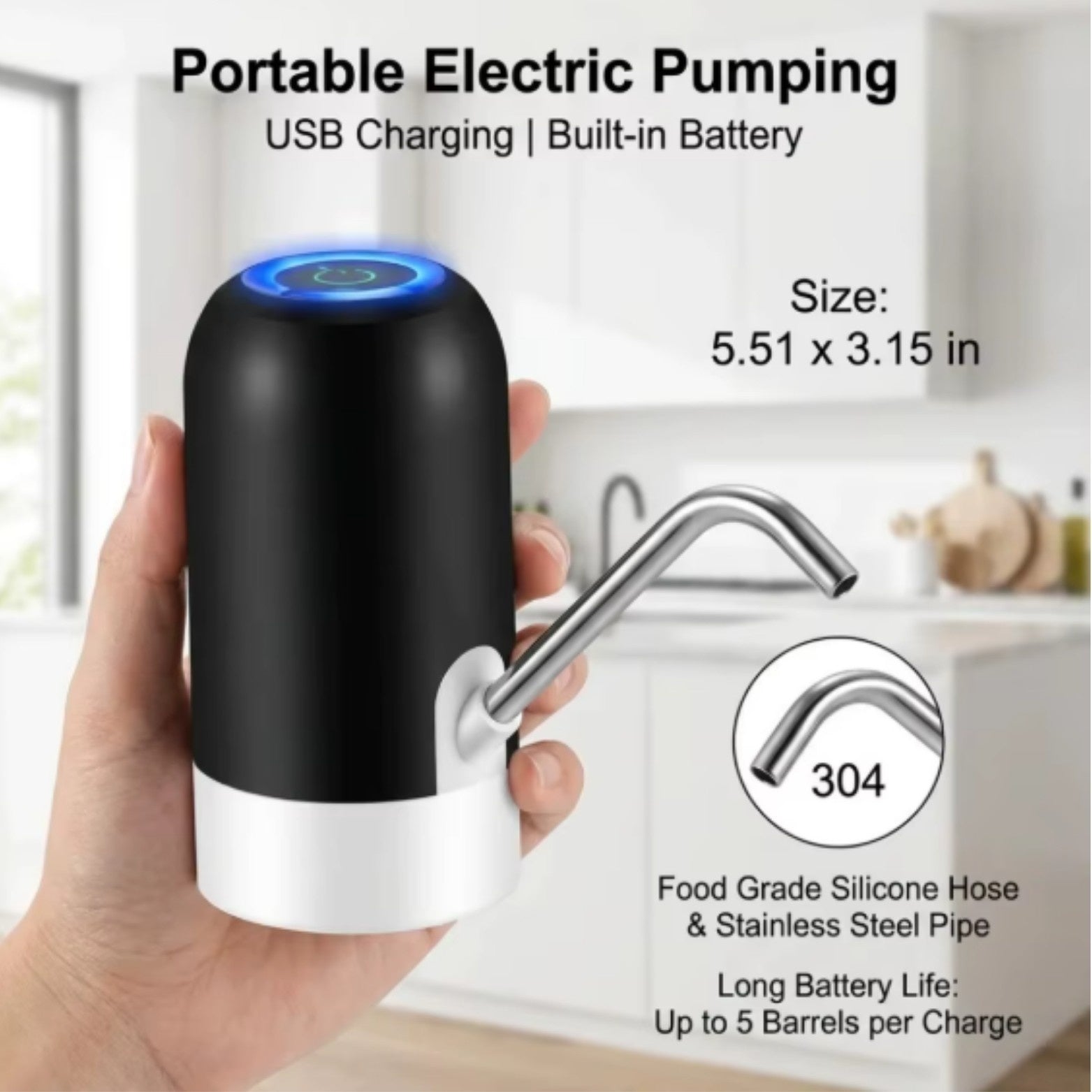 Electric Water Bottle USB Rechargeable Automatic Drinking Water Dispenser