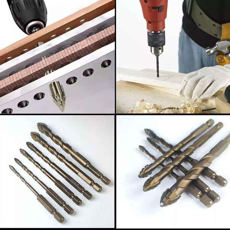 6PCS 4-Blade Saw Tooth Eccentric Drill Bit Four-Edge Serrated Drill Bits Alloy